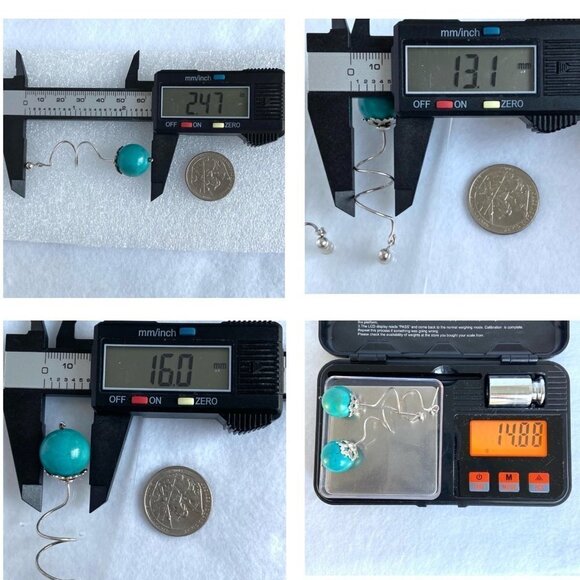 Sterling Silver 925 2.5" Long Spiral Large Faux Turquoise Ball Dangle Earrings - Picture 10 of 16